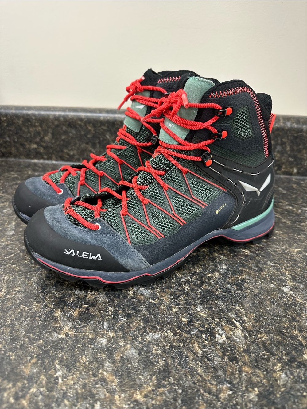 Salewa Women's Green Mid-Height Hiking Boots with Red Laces